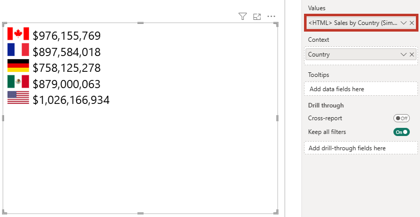 Creating a measure to display flag and total sales, based on Context. sales-02-country-grain-html.png